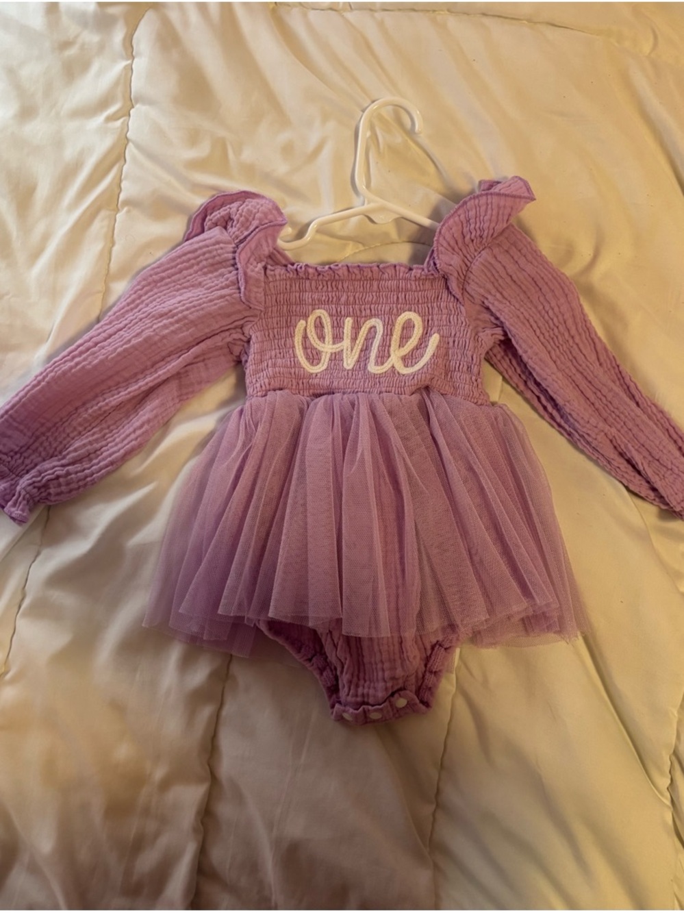 Lilac 'One' Tulle Baby One-Piece